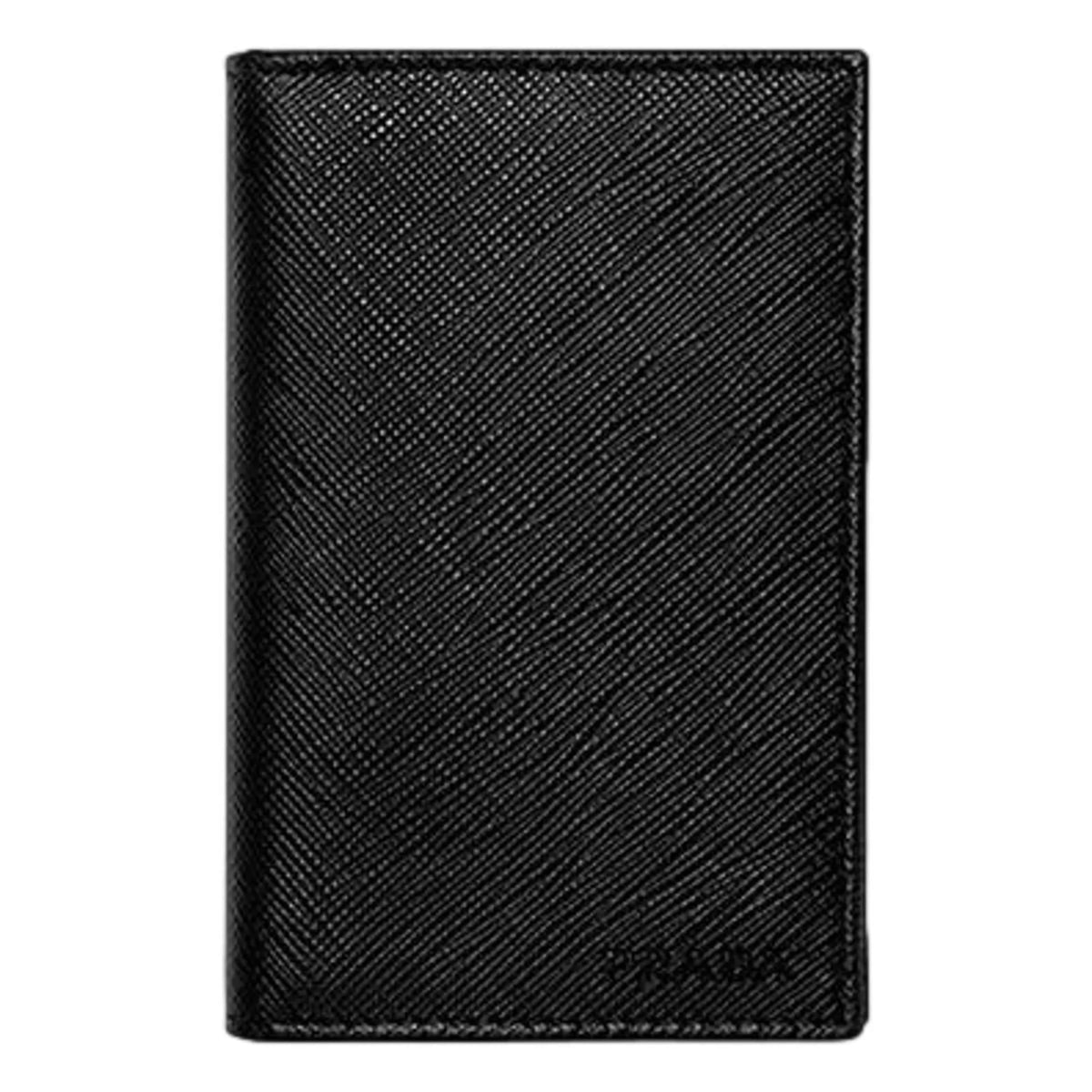 Prada Mens Saffiano Leather Vertical Card Black Holder