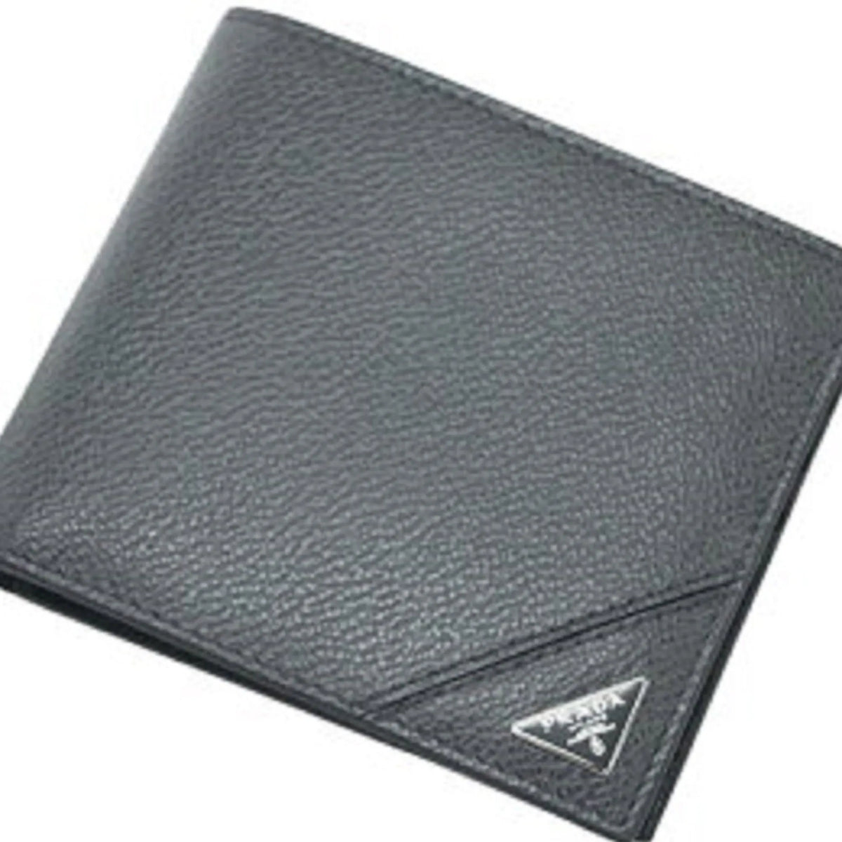 Prada Vitello Micro Grain Gray Leather Triangle Logo Bifold Wallet