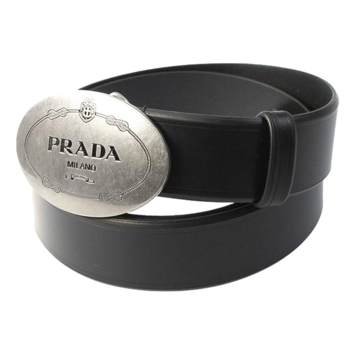 Prada Mens Navy Blue Saffiano Leather Belt Brushed Silver Buckle 105/42 - Belts - Clayton's Online Store