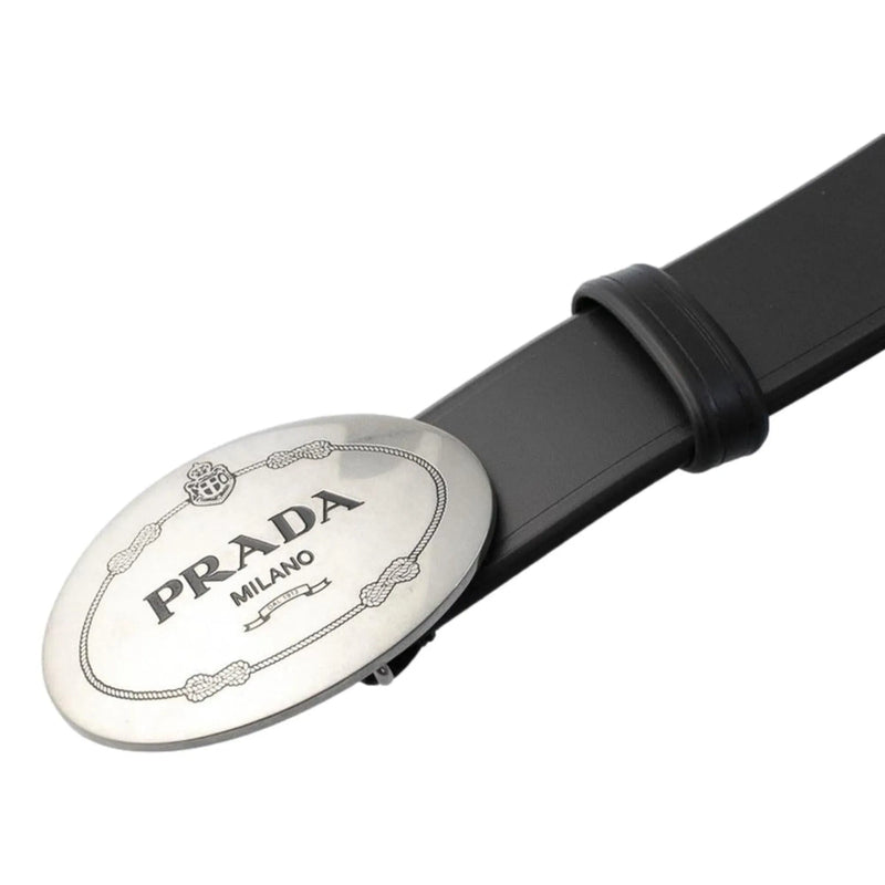 Prada Mens Navy Blue Saffiano Leather Belt Brushed Silver Buckle 105/42 - Belts - Clayton's Online Store