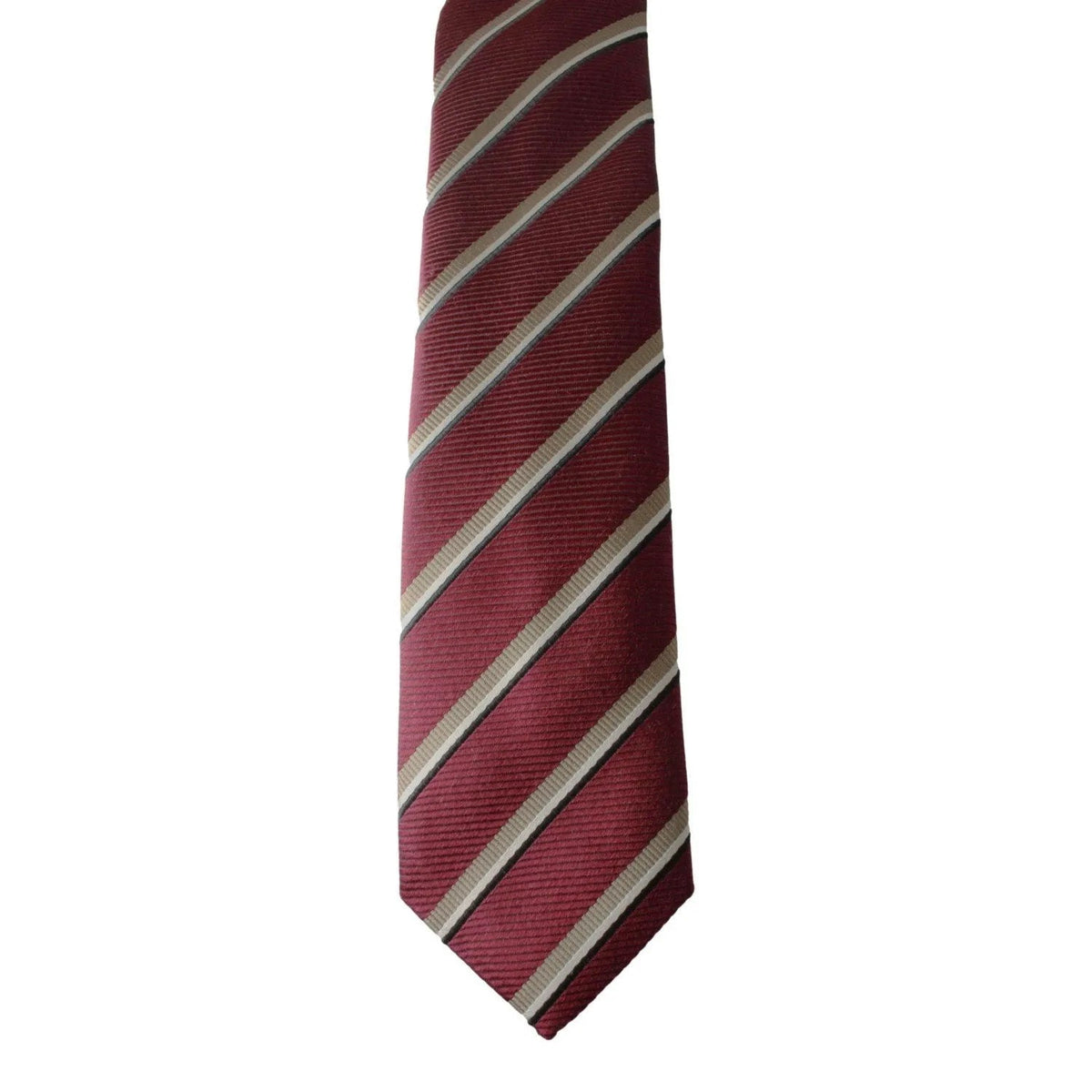 Prada Mens Neck Tie 100% Silk Bordeaux Red Gold Stripe Classic Pattern - Neckties - Clayton's Online Store