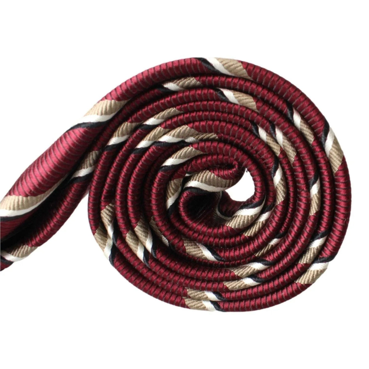 Prada Mens Neck Tie 100% Silk Bordeaux Red Gold Stripe Classic Pattern - Neckties - Clayton's Online Store