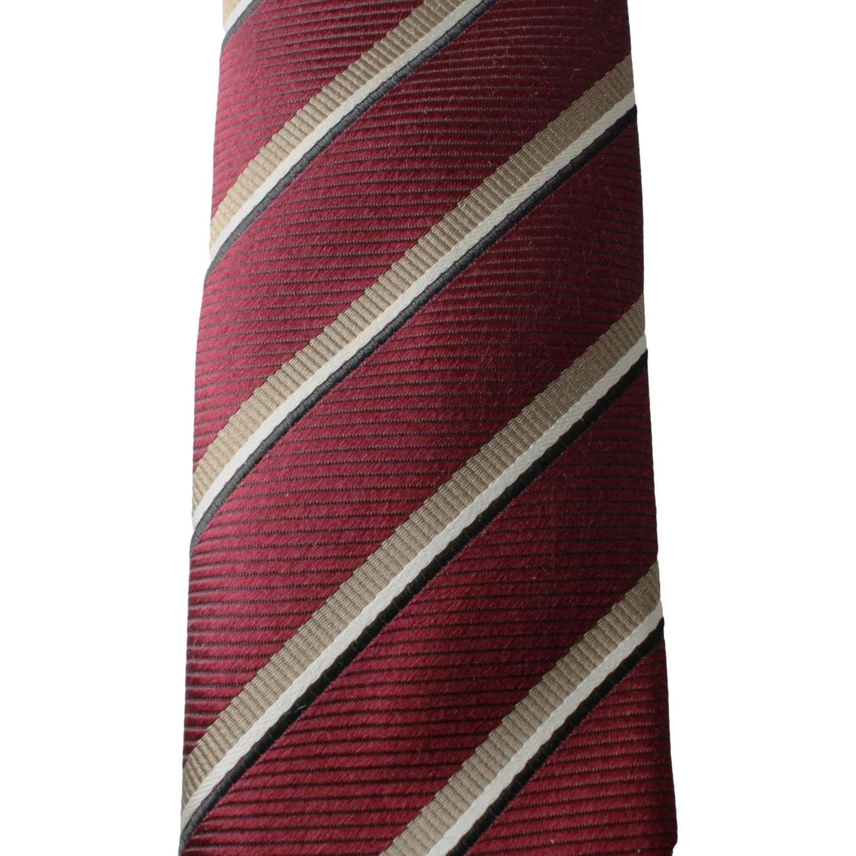 Prada Mens Neck Tie 100% Silk Bordeaux Red Gold Stripe Classic Pattern - Neckties - Clayton's Online Store