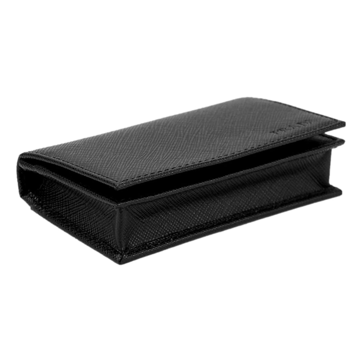 Prada Mens Saffiano Flap Card Holder Wallet Black