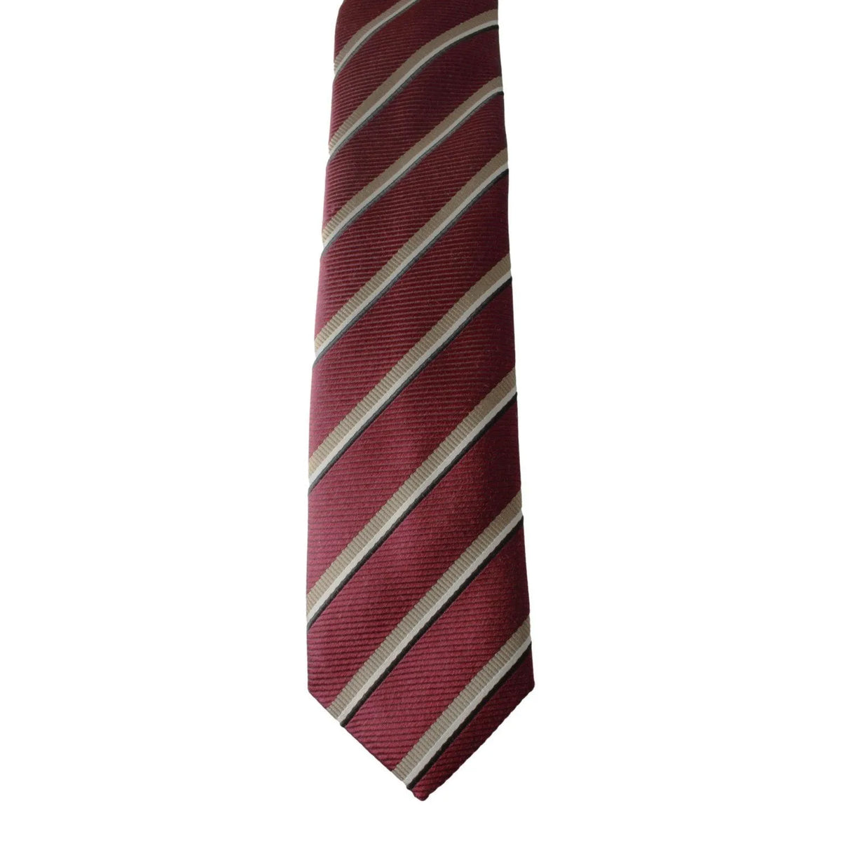 Prada Mens Neck Tie 100% Silk Bordeaux Red Gold Stripe Classic Pattern