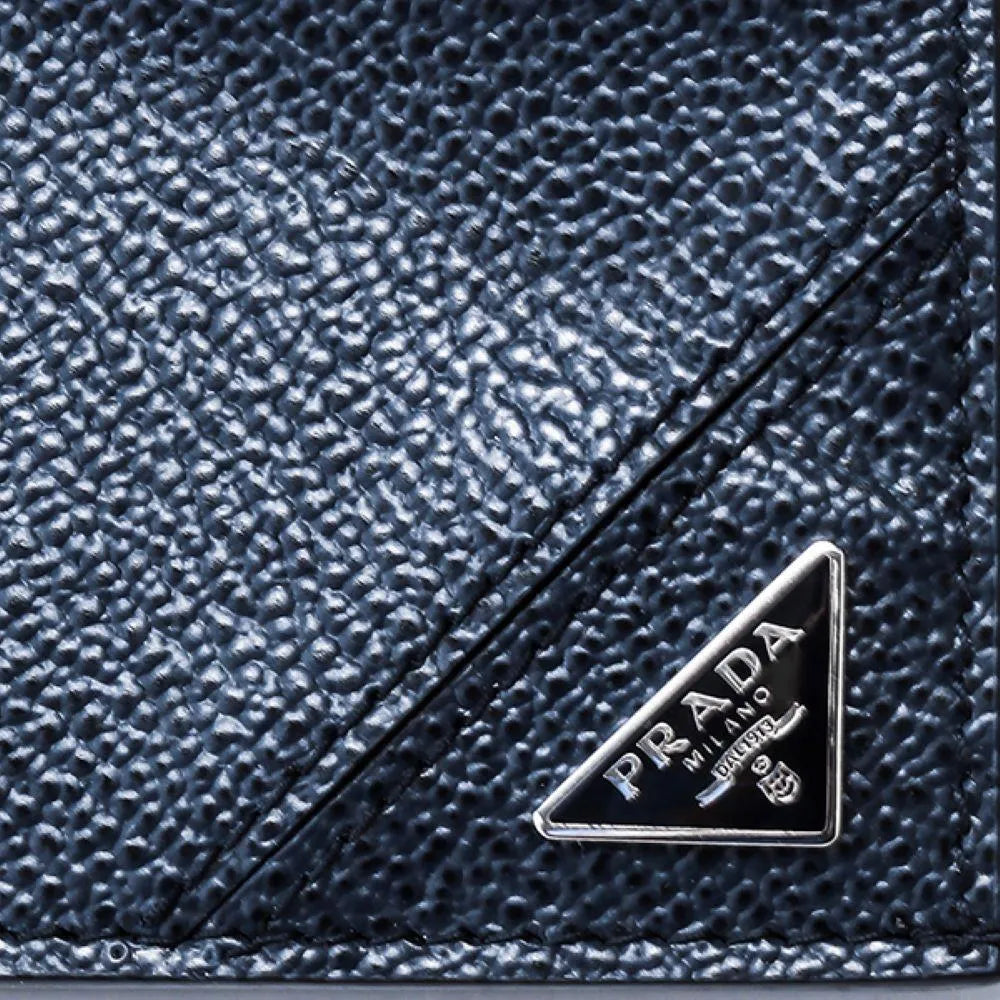 Prada Vitello Micro Grain Navy Triangle Logo Cardholder Wallet