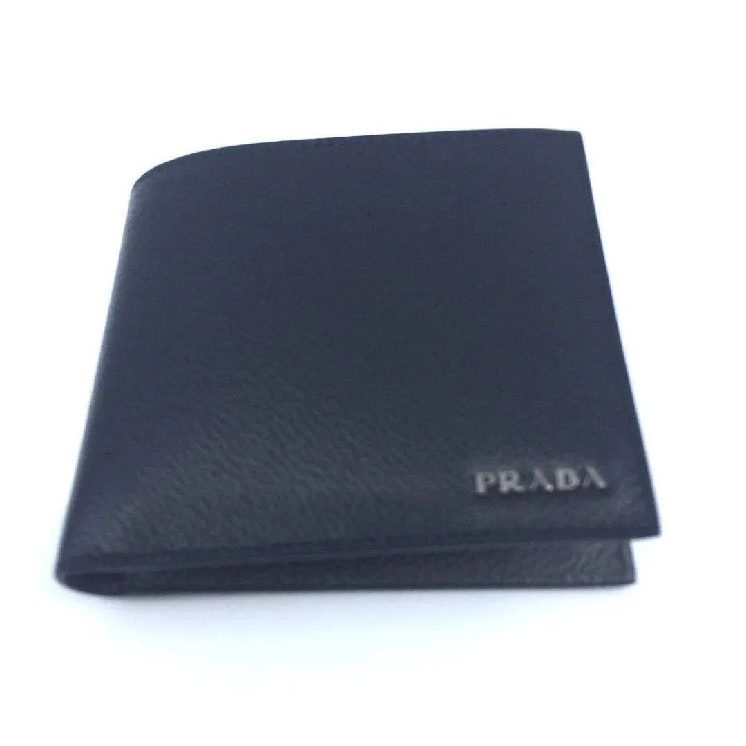 Prada Men's Wallet Black Gray Vitello Micro Grain Leather Bifold 2MO513 - Wallets - Clayton's Online Store