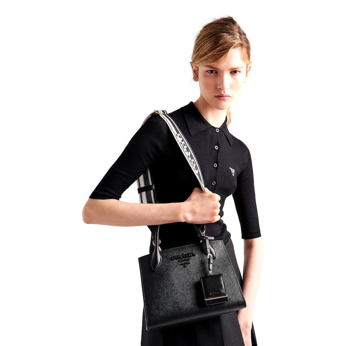 Prada Monochrome Saffiano Top Handle Crossbody Tote Bag Black - Handbags - Clayton's Online Store