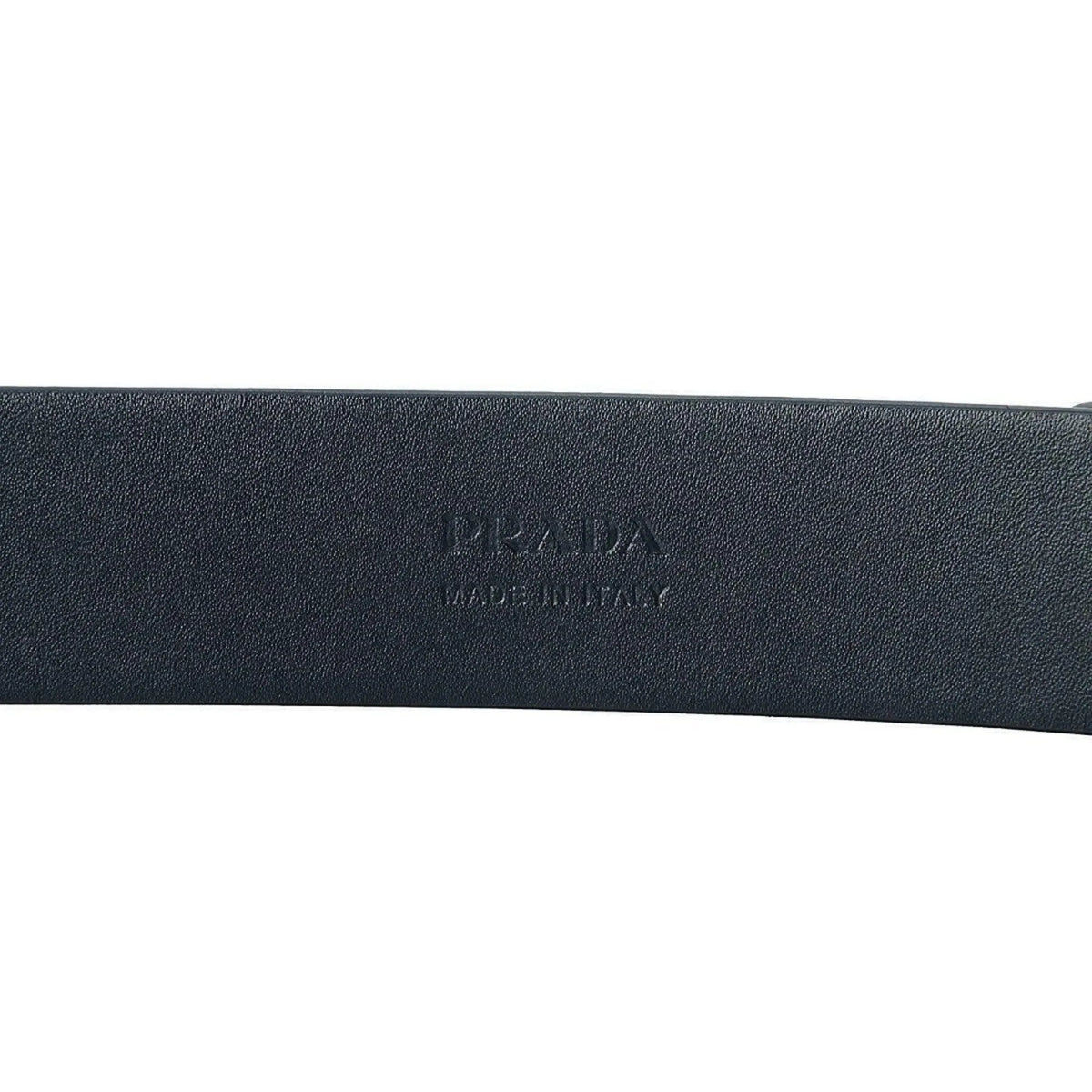 Prada Mens Navy Blue Saffiano Leather Belt Brushed Silver Buckle 105/42