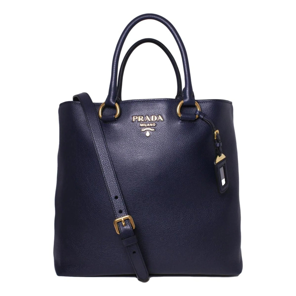 Prada Navy Blue Vitello Phenix Leather Shopping Tote - Handbags - Clayton's Online Store