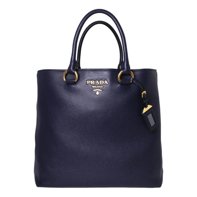 Prada Navy Blue Vitello Phenix Leather Shopping Tote - Handbags - Clayton's Online Store