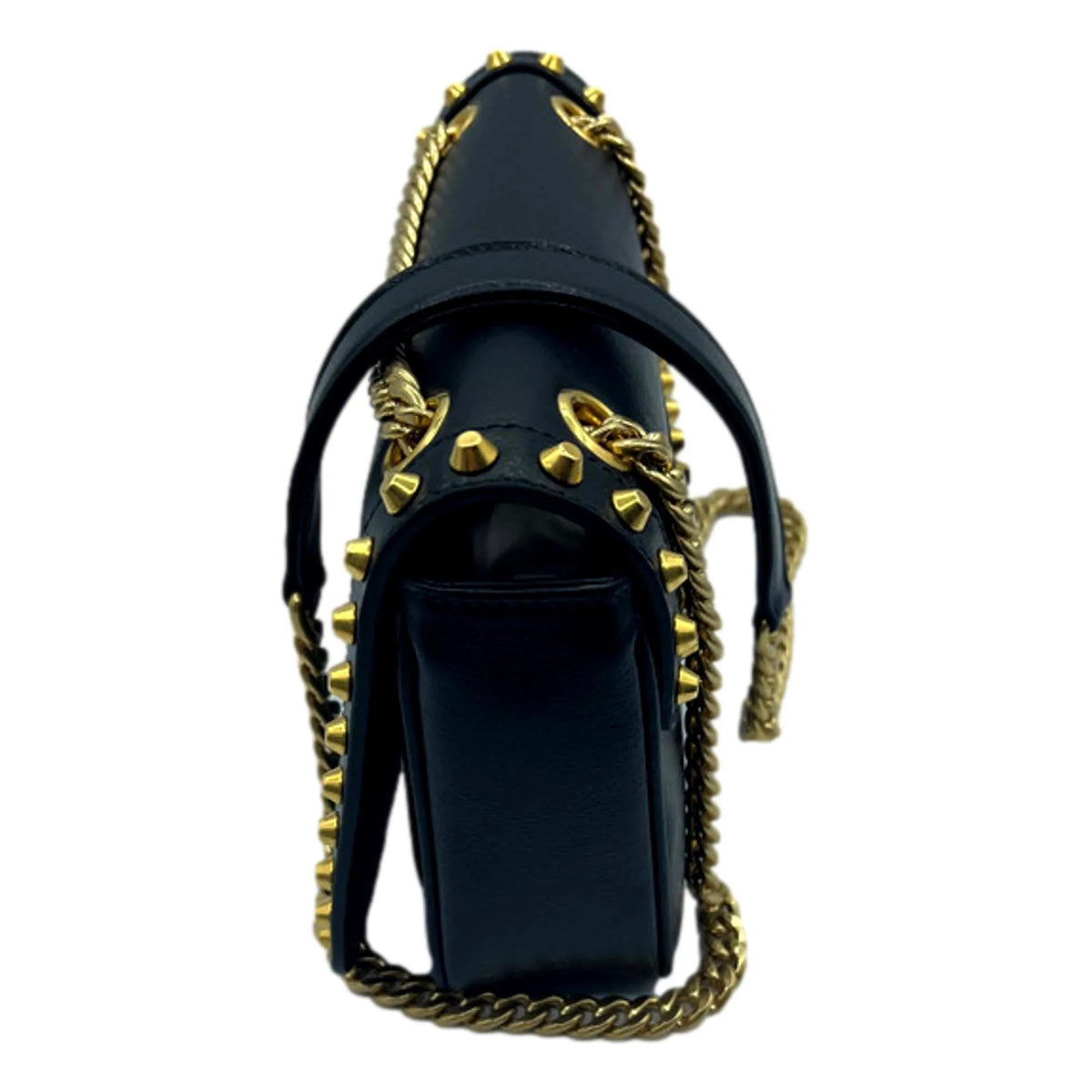 Prada Pattina Black Calf Leather Studded Flap Chain Crossbody Bag - Handbags - Clayton's Online Store