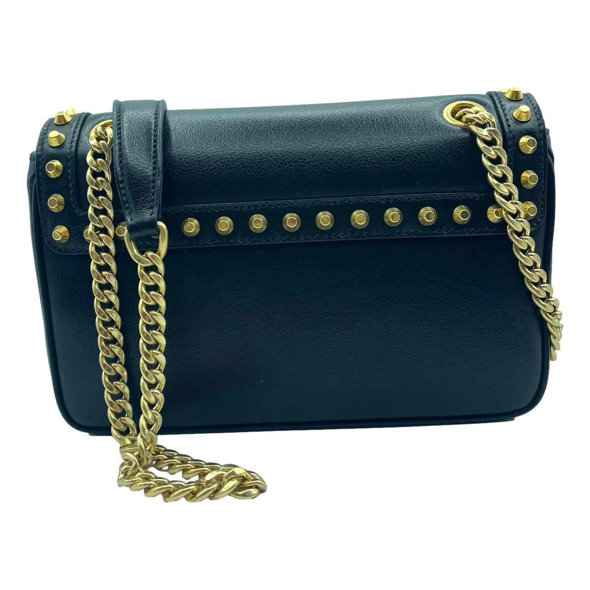 Prada Pattina Black Calf Leather Studded Flap Chain Crossbody Bag - Handbags - Clayton's Online Store