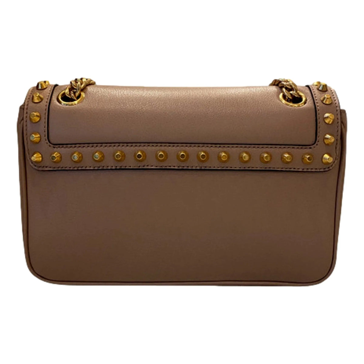 Prada Pattina Glace Calf Leather Cammeo Beige Gold Studded Bag - Handbags - Clayton's Online Store