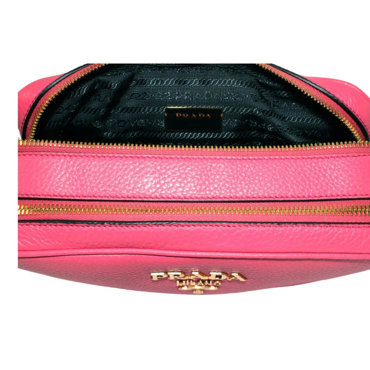 Prada Peonia Pink Vitello Phenix Leather Double Zip Crossbody - Handbags - Clayton's Online Store