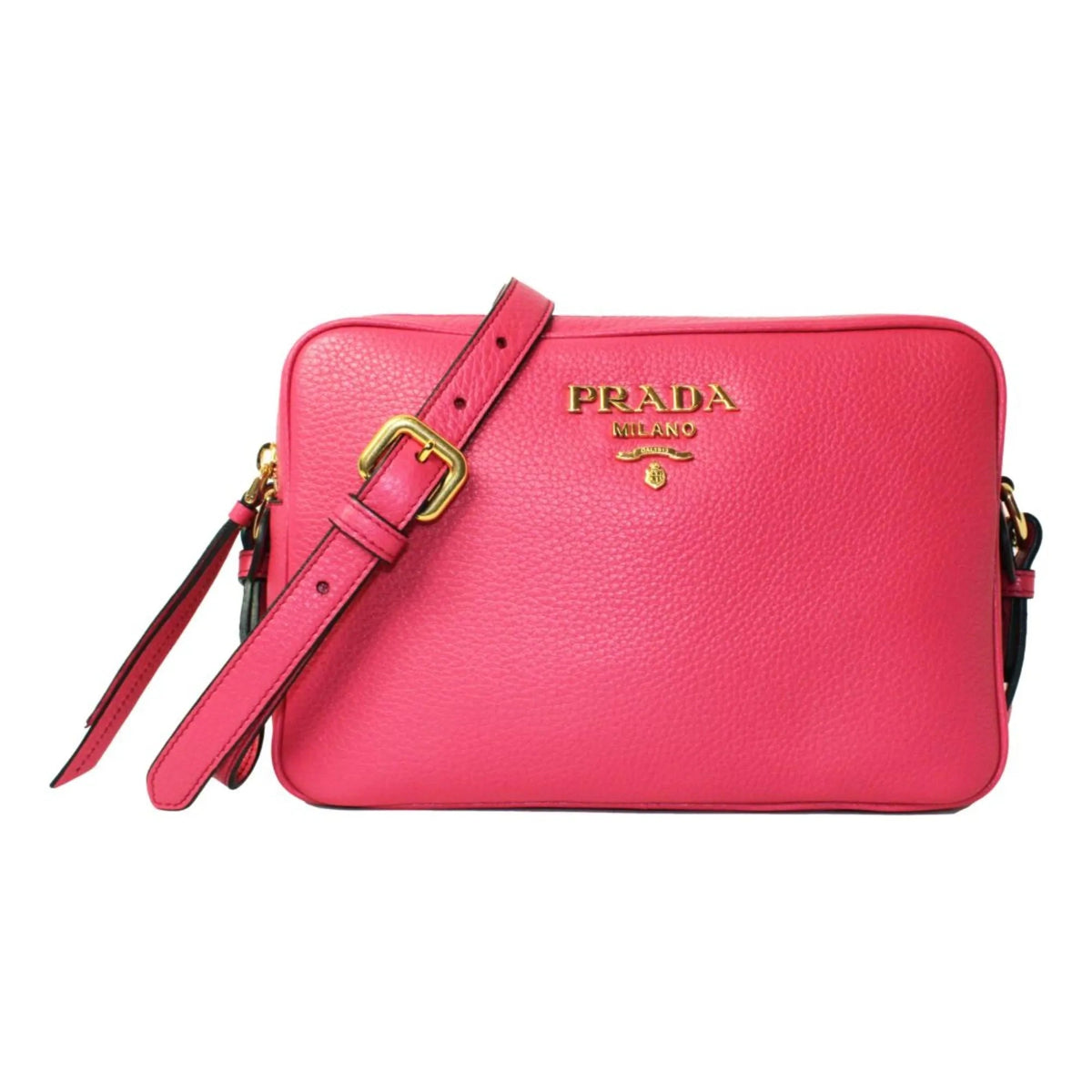 Prada Peonia Pink Vitello Phenix Leather Double Zip Crossbody - Handbags - Clayton's Online Store