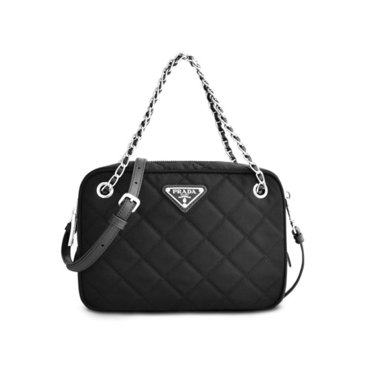 Prada Re-Edtion Nylon Quilted Black Triangle Logo Crossbody Bag