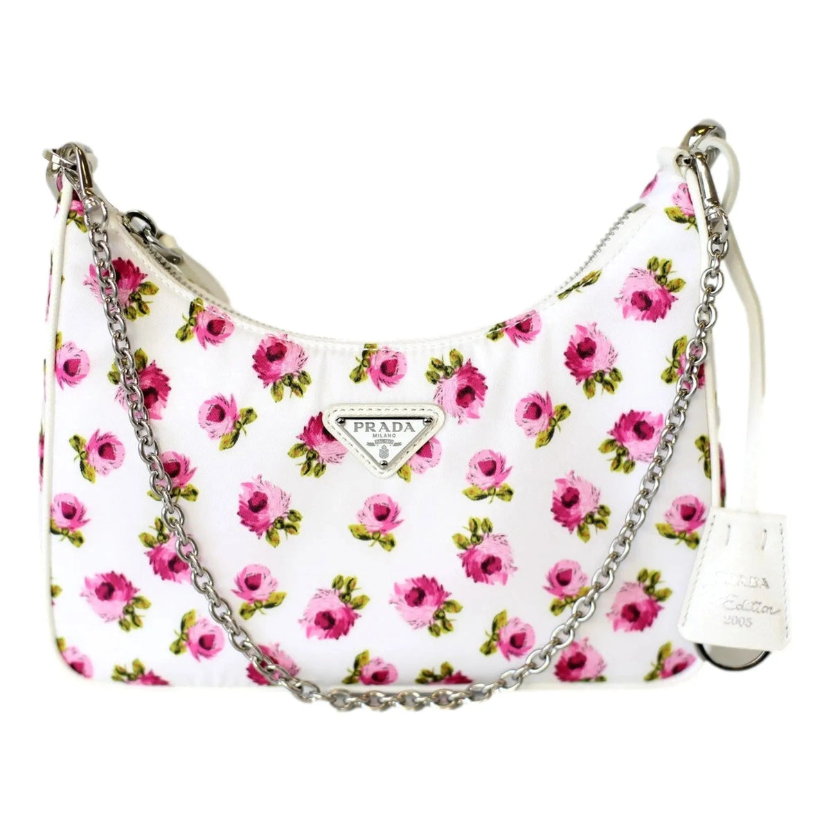 Prada Re - Edition Hobo Bag Tessuto Nylon Womens Mini Pink and White Floral - Handbags - Clayton's Online Store