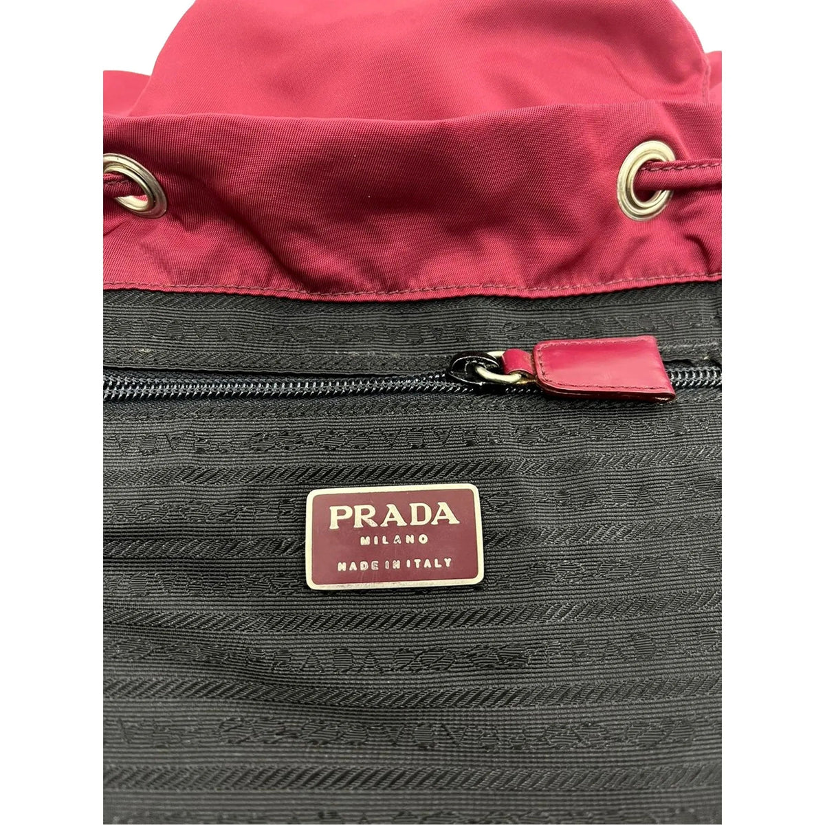 Prada Re - Edition Re - Nylon Drawstring Backpack Fuoco Burgundy Red Medium Womens - Handbags - Clayton's Online Store