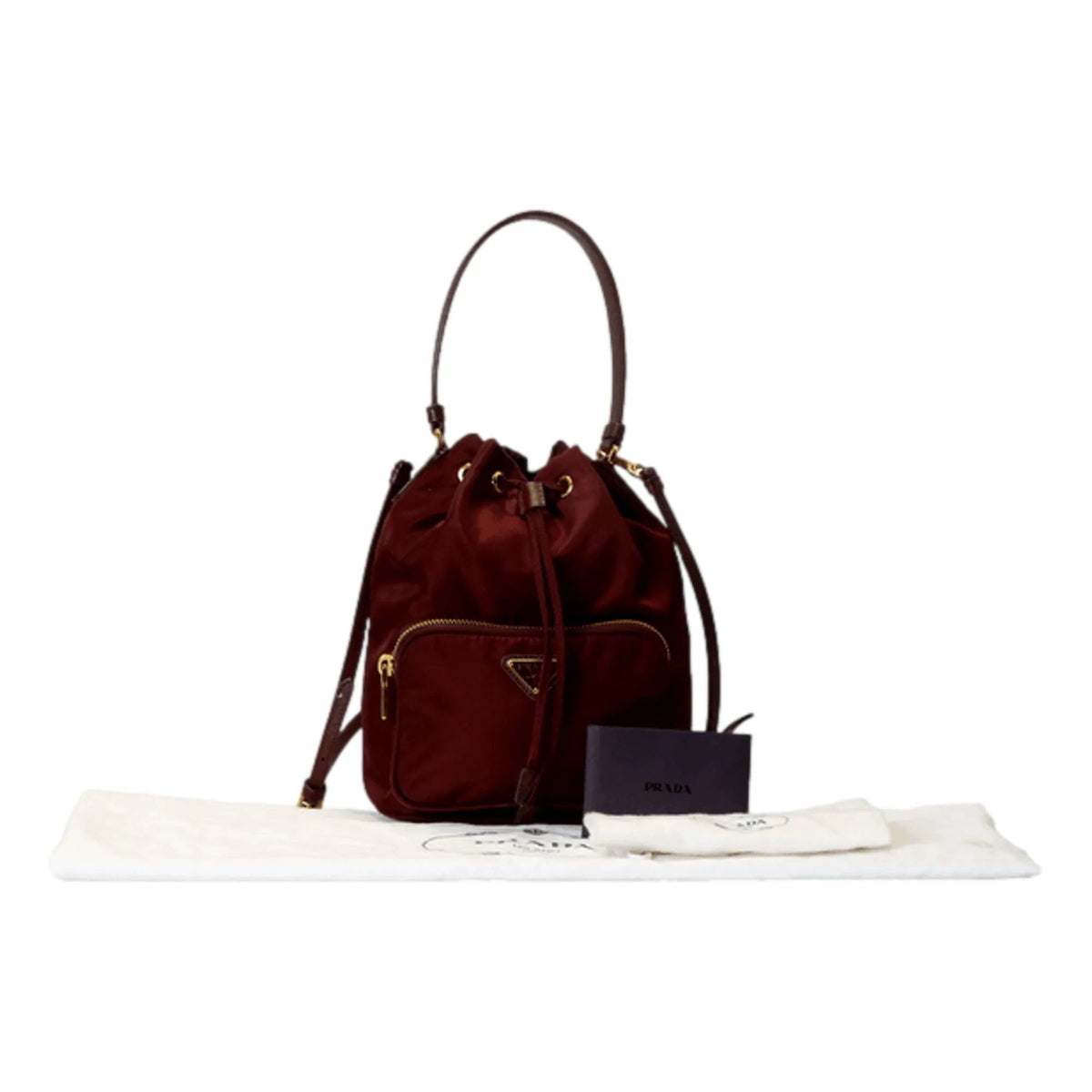 Prada Re - Edition Re - Nylon Duet Mini Bucket Crossbody Bag Granato Burgundy - Handbags - Clayton's Online Store