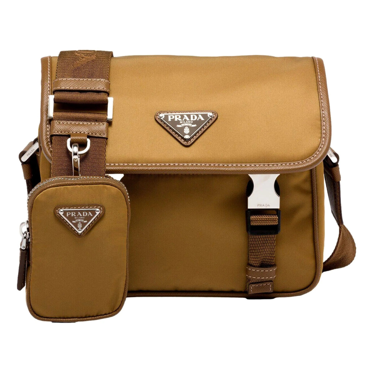 Prada Re - Nylon and Saffiano Leather Shoulder Messenger Bag Tobacco Brown - Handbags - Clayton's Online Store