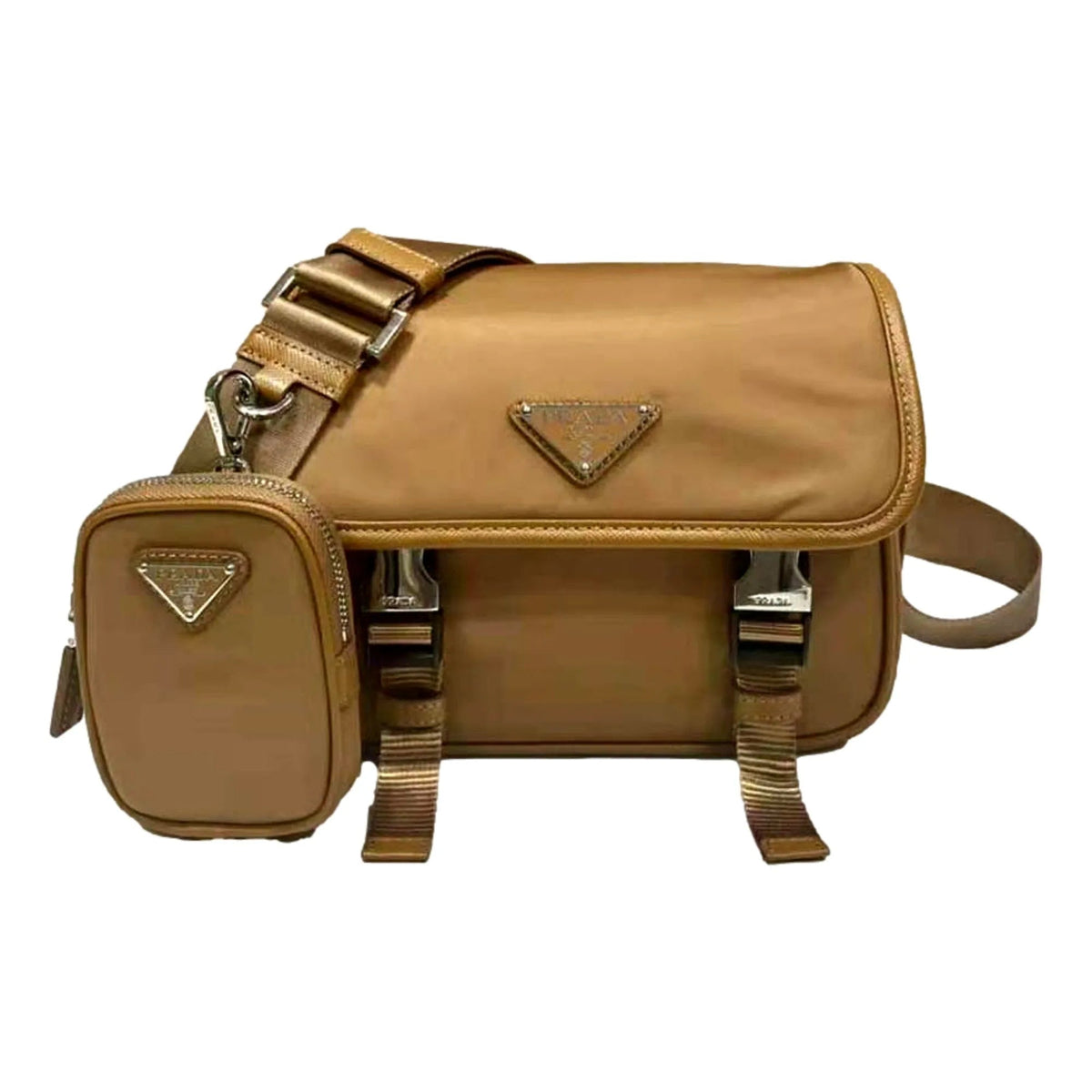 Prada Re - Nylon and Saffiano Leather Shoulder Messenger Bag Tobacco Brown - Handbags - Clayton's Online Store