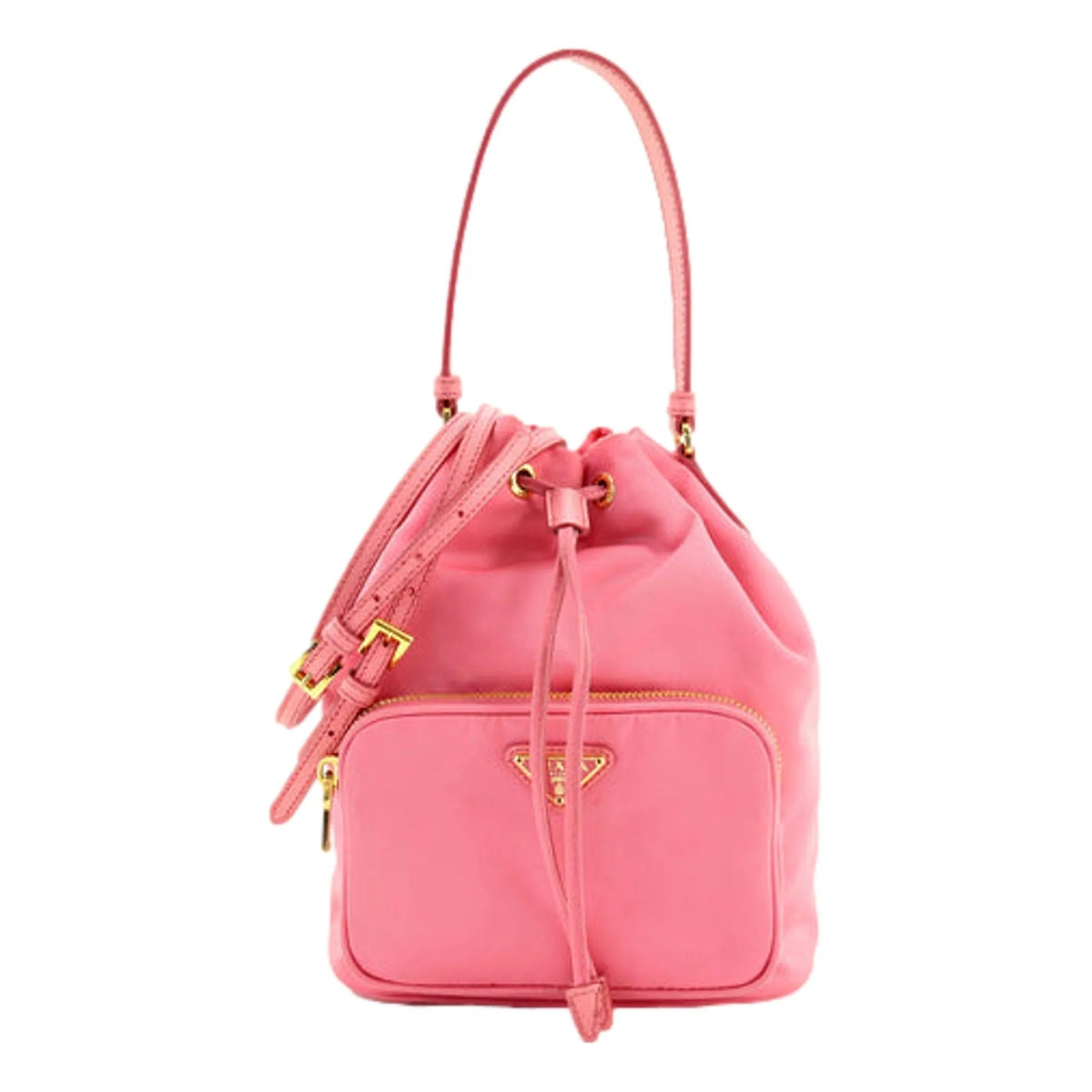 Prada Re - Nylon Saffiano Duet Bucket Crossbody Bag Small Begonia Pink - Handbags - Clayton's Online Store