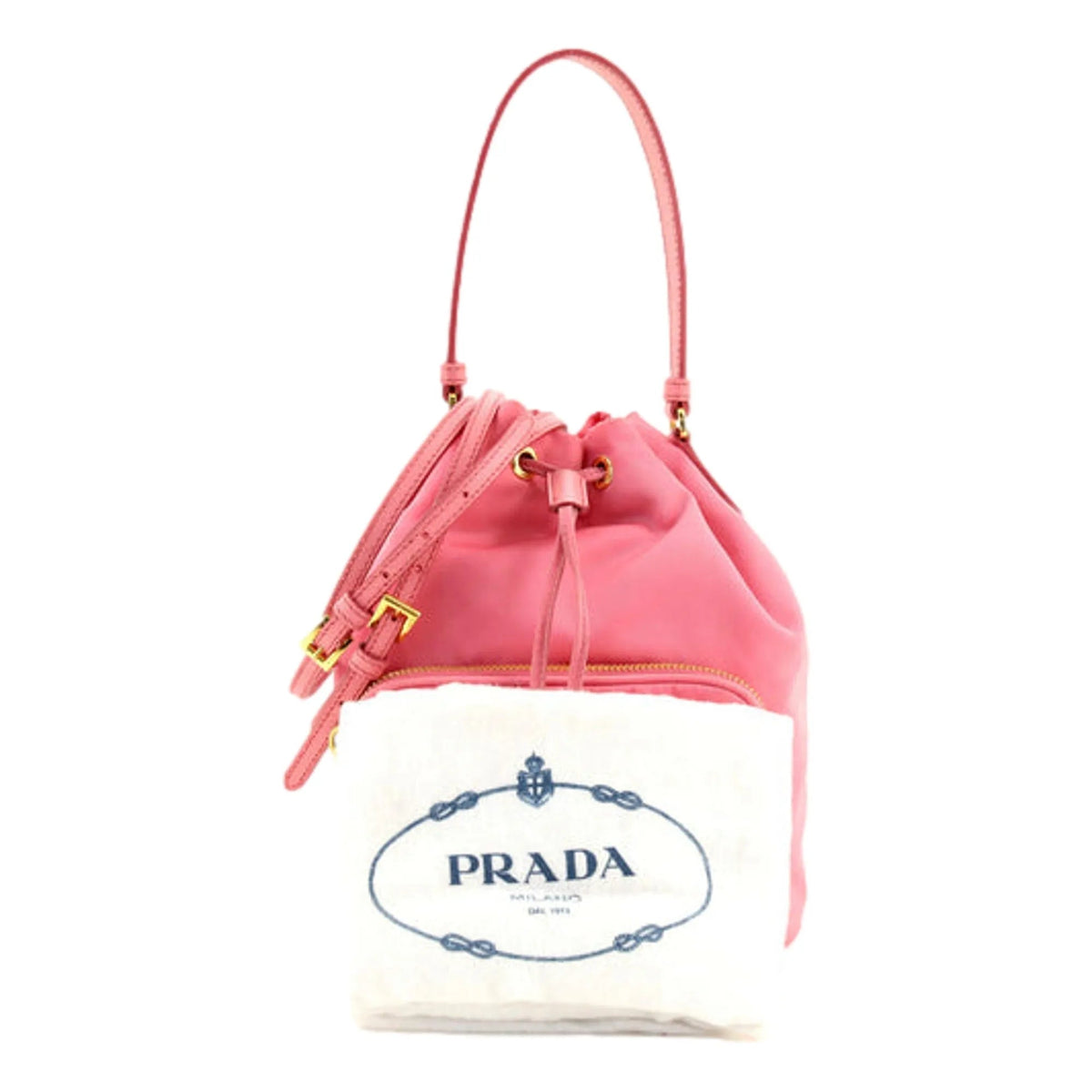 Prada Re - Nylon Saffiano Duet Bucket Crossbody Bag Small Begonia Pink - Handbags - Clayton's Online Store