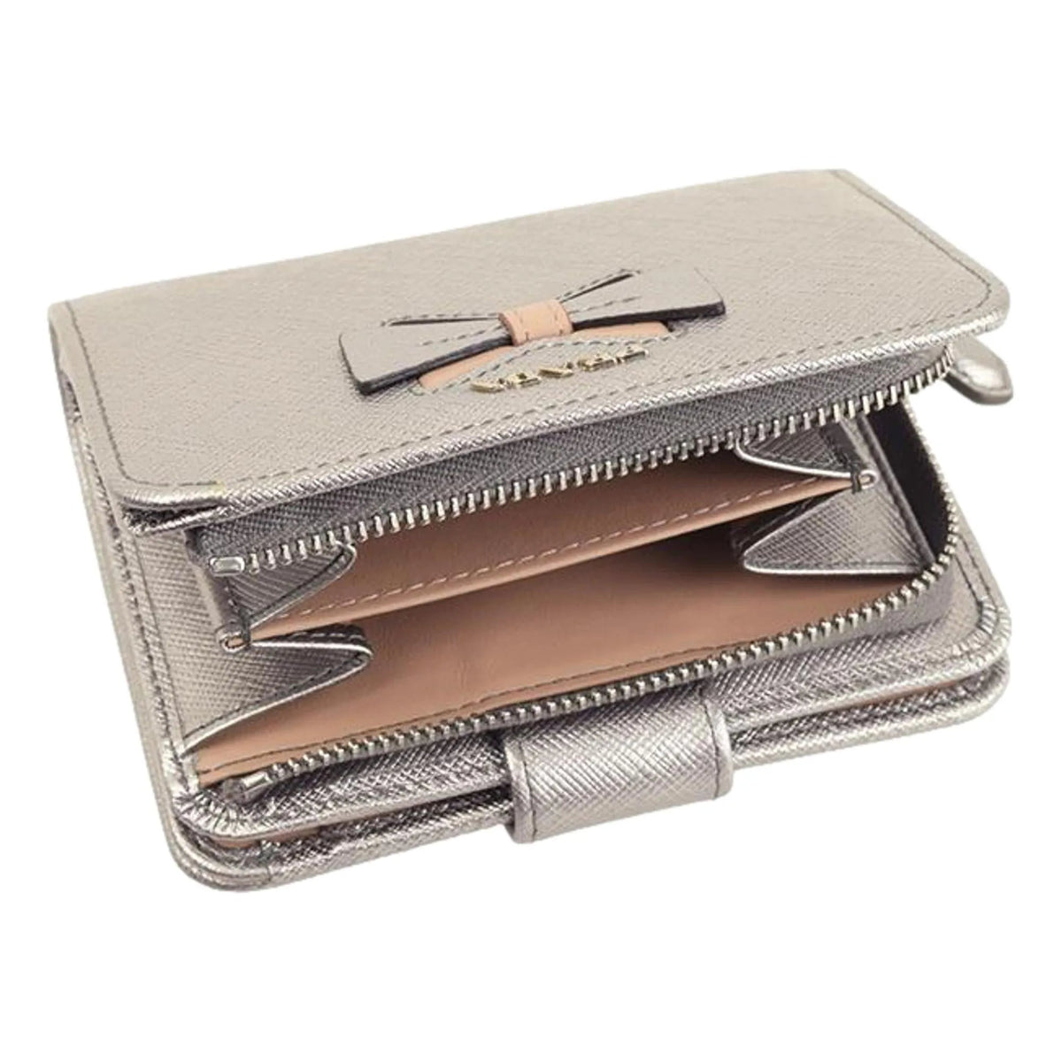 Prada Ribbon Saffiano Metallic Silver and Beige Leather Bifold Wallet - Wallets - Clayton's Online Store