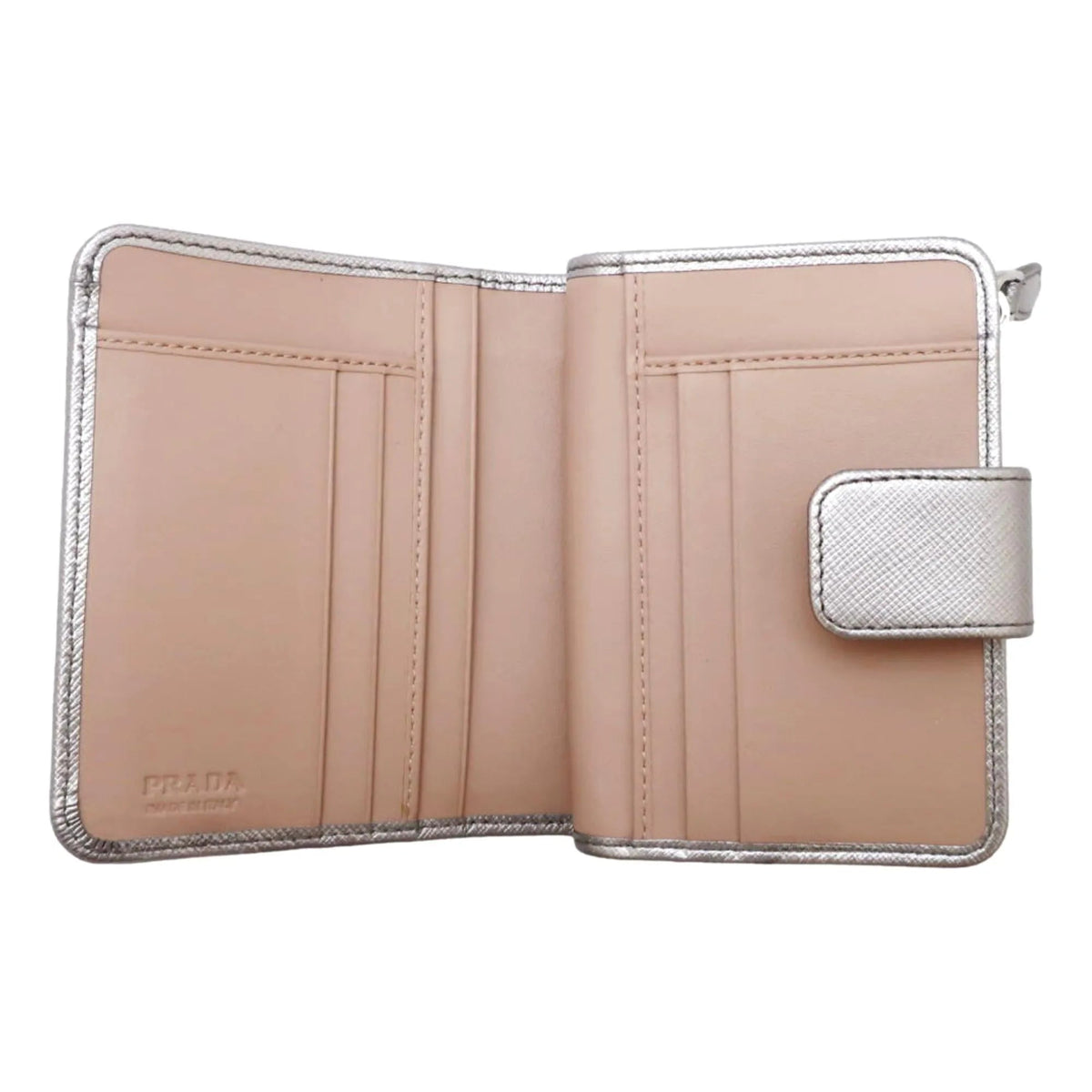 Prada Ribbon Saffiano Metallic Silver and Beige Leather Bifold Wallet - Wallets - Clayton's Online Store