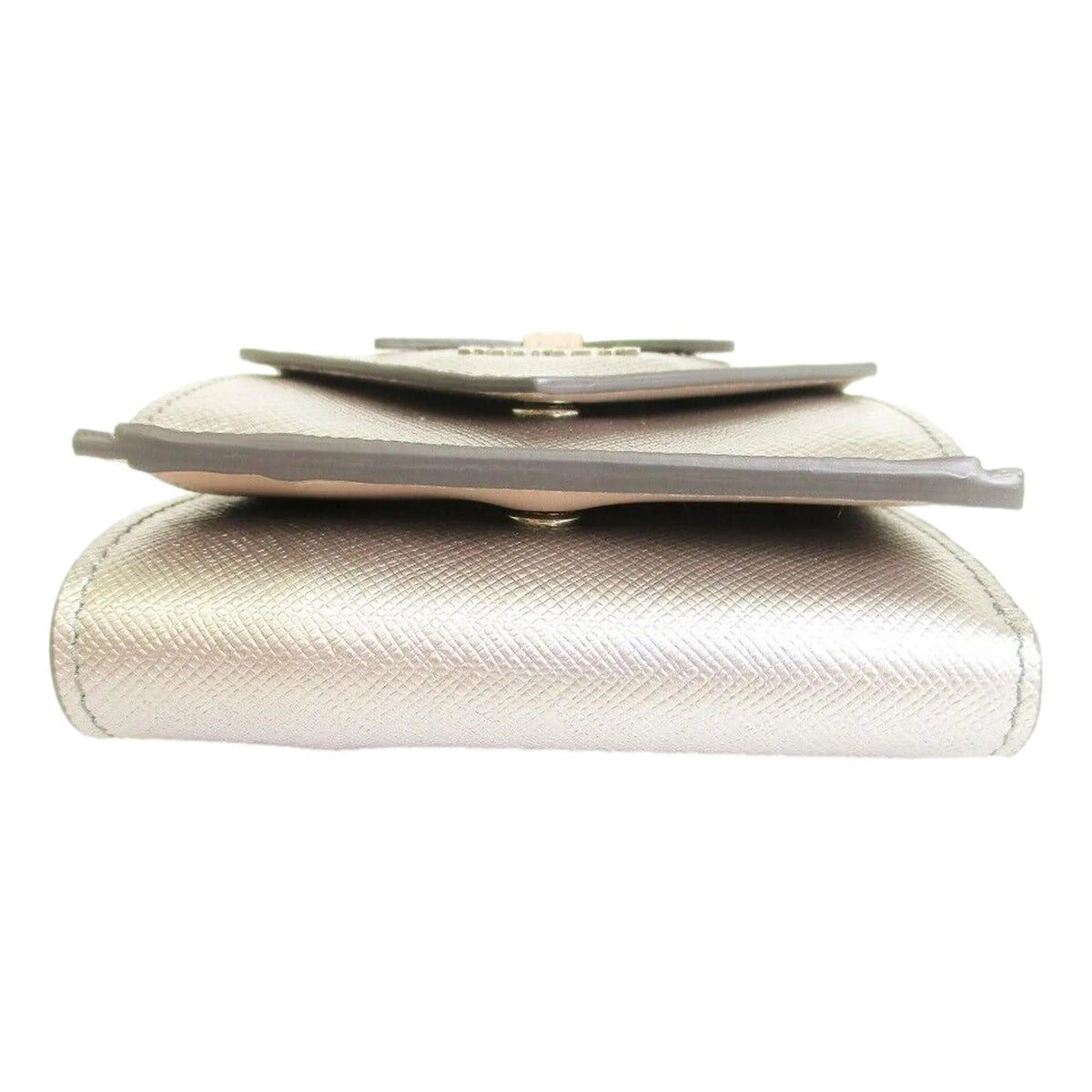 Prada Ribbon Saffiano Metallic Silver and Beige Leather Trifold Wallet - Wallets - Clayton's Online Store