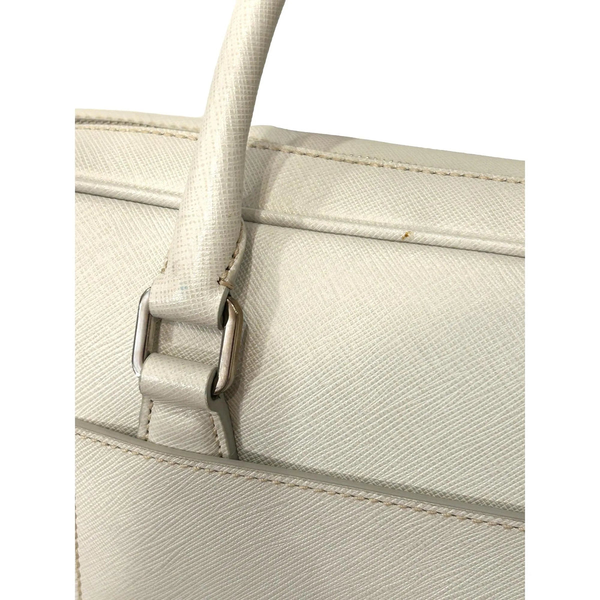 Prada Saffiano Ivory Leather Satchel Weekender Travel Tote Bag Crossbody - Handbags - Clayton's Online Store