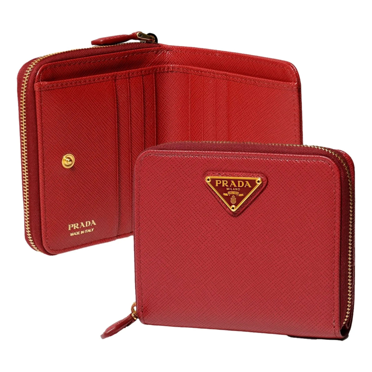 Prada Saffiano Leather Bi - fold Zip Wallet Fuoco Red - Wallets - Clayton's Online Store