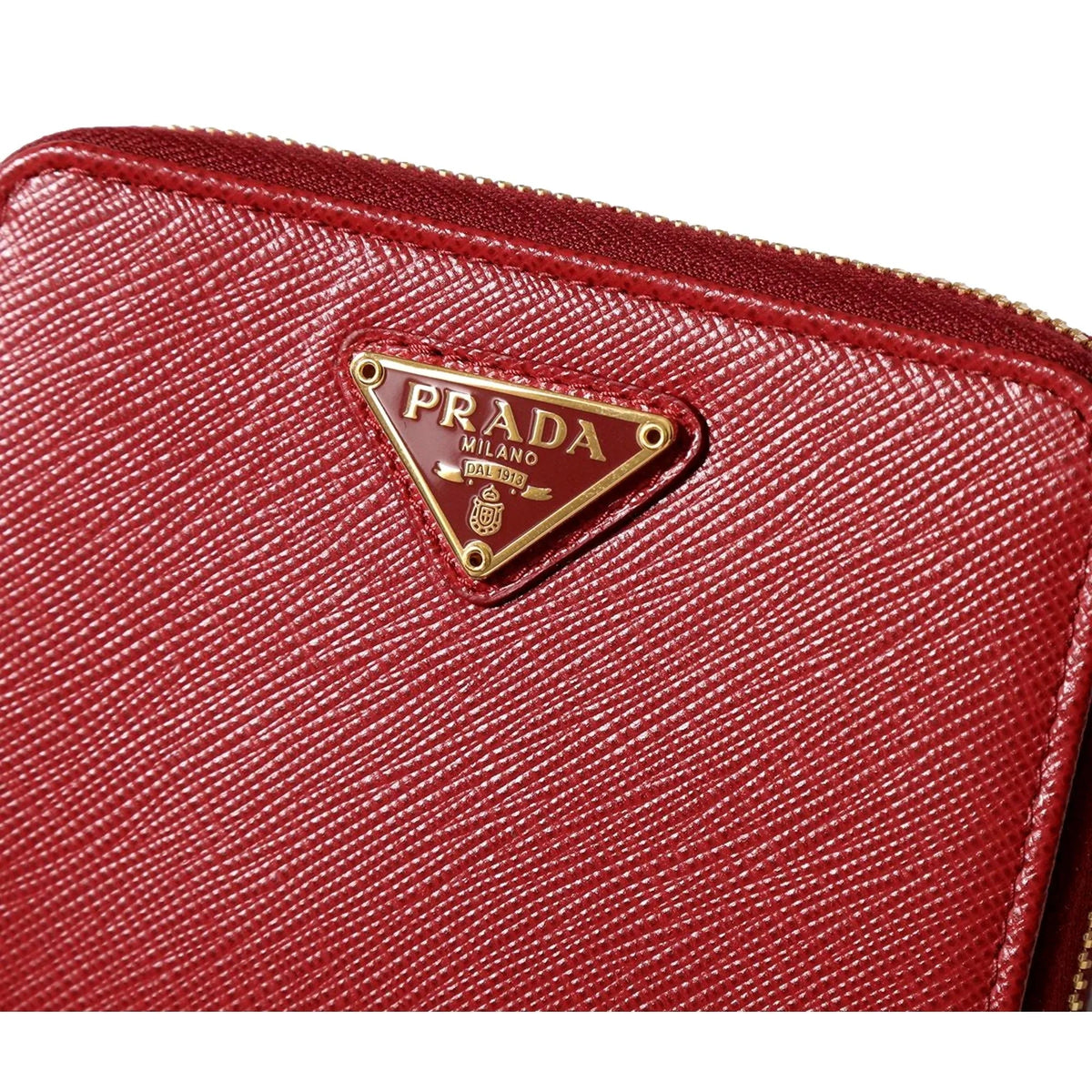 Prada Saffiano Leather Bi - fold Zip Wallet Fuoco Red - Wallets - Clayton's Online Store