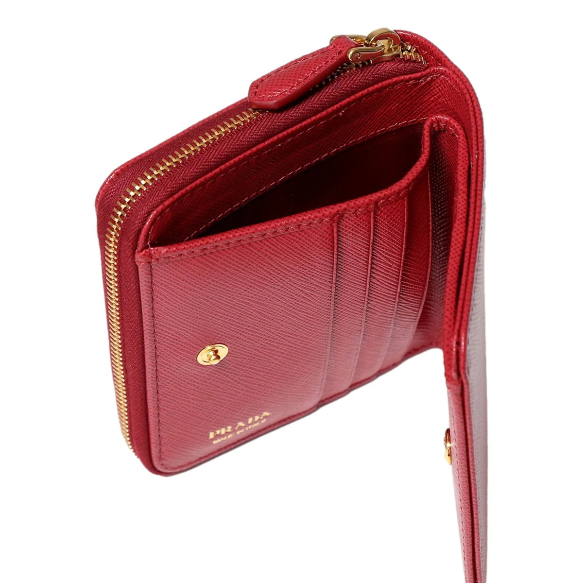 Prada Saffiano Leather Bi - fold Zip Wallet Fuoco Red - Wallets - Clayton's Online Store