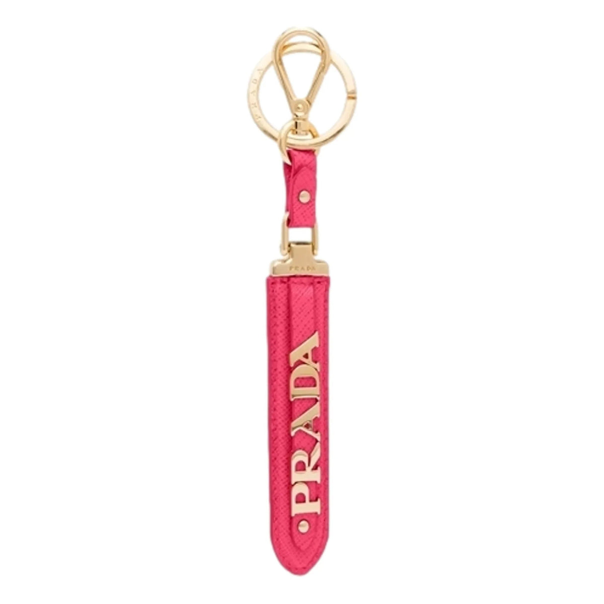 Prada Saffiano Leather Clip Keychain Peony Pink Gold Logo Lettering - Keychains - Clayton's Online Store