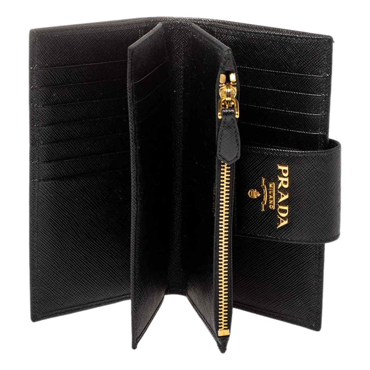 Prada Saffiano Leather Long Wallet Womens Nero Black and Gold - Wallets - Clayton's Online Store