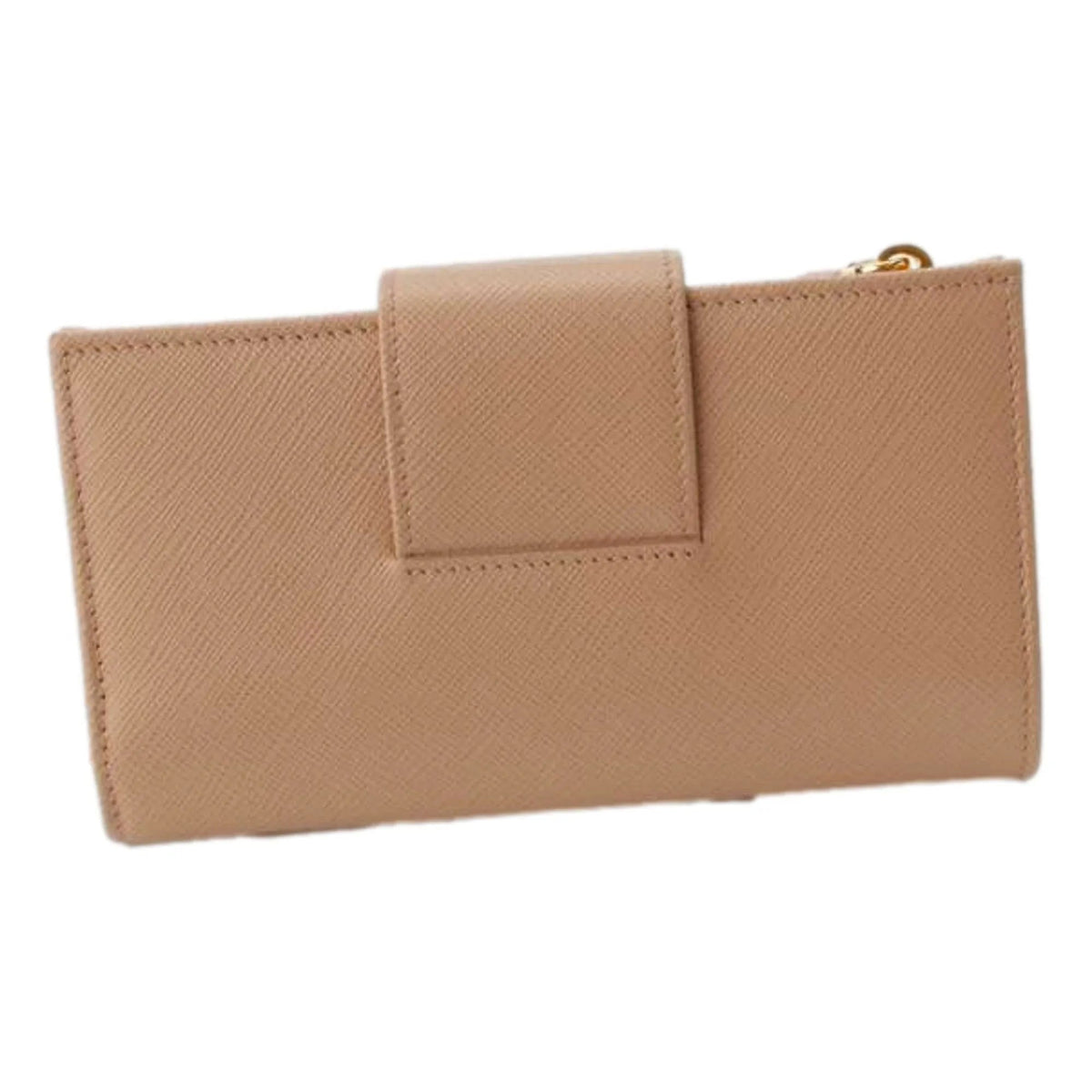 Prada Saffiano Leather Long Zipper Tri - Fold Wallet Cipria Beige Gold Prada Logo - Wallets - Clayton's Online Store