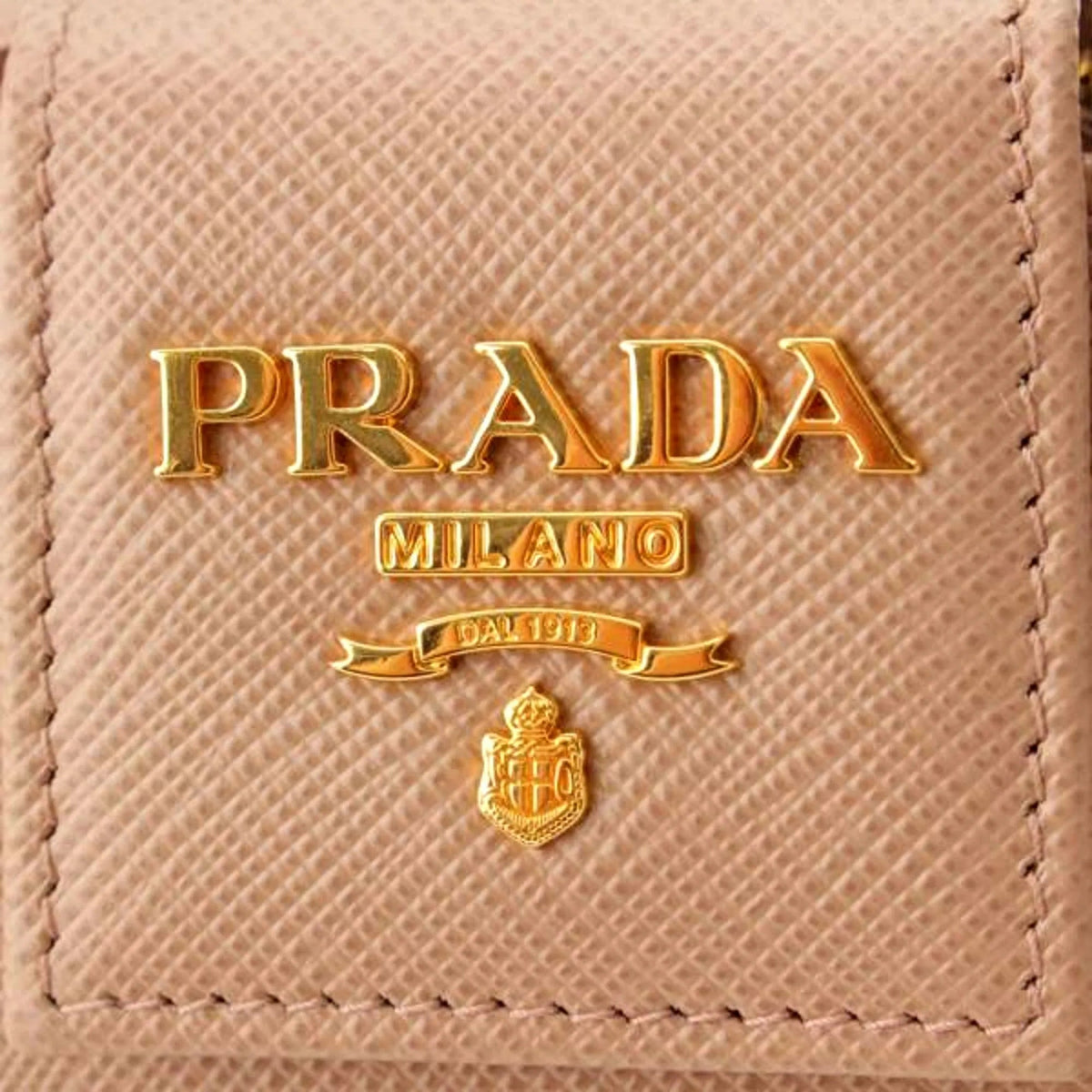 Prada Saffiano Leather Long Zipper Tri - Fold Wallet Cipria Beige Gold Prada Logo - Wallets - Clayton's Online Store