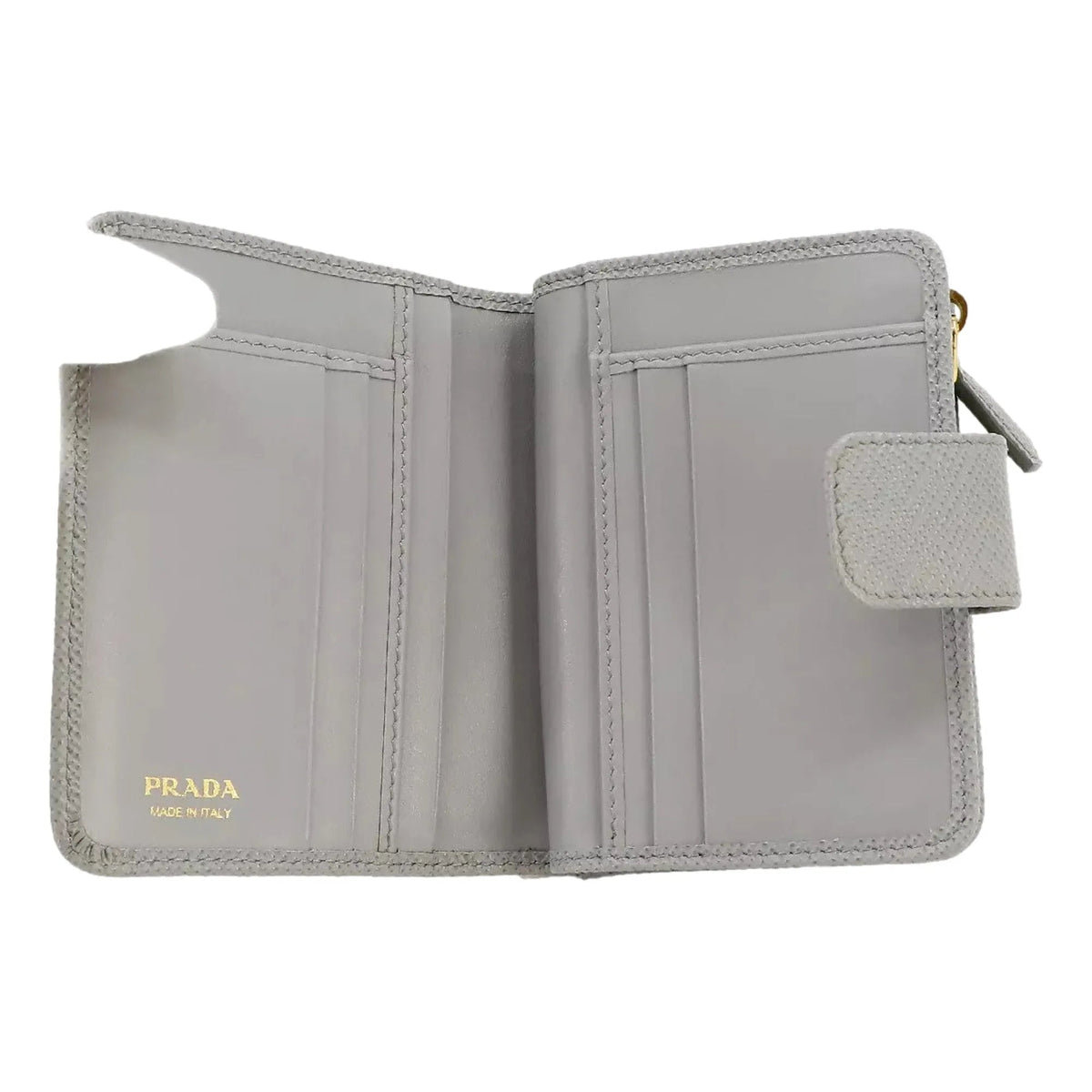 Prada Saffiano Leather Small Wallet with Zipper Nube Grey Metal Logo - Wallets - Clayton's Online Store