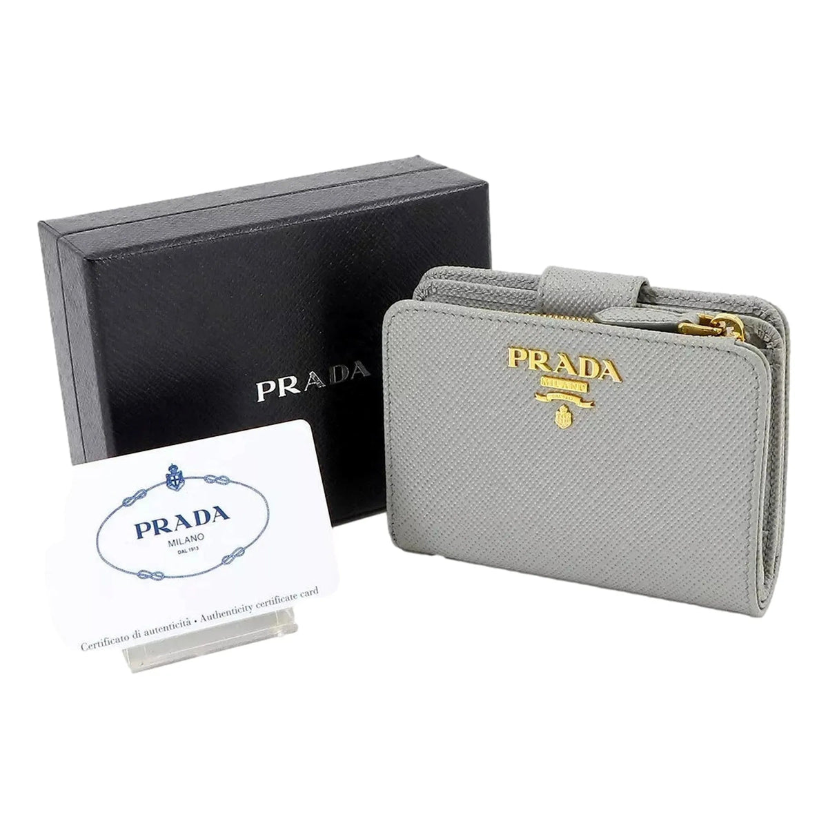 Prada Saffiano Leather Small Wallet with Zipper Nube Grey Metal Logo - Wallets - Clayton's Online Store