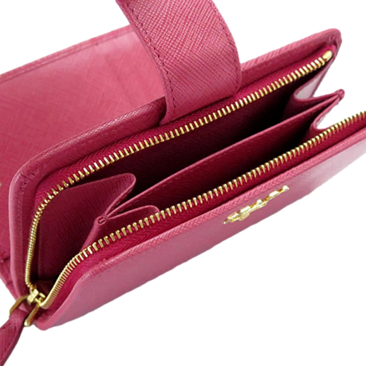 Prada Saffiano Leather Small Wallet with Zipper Peonia Pink Metal Logo - Wallets - Clayton's Online Store