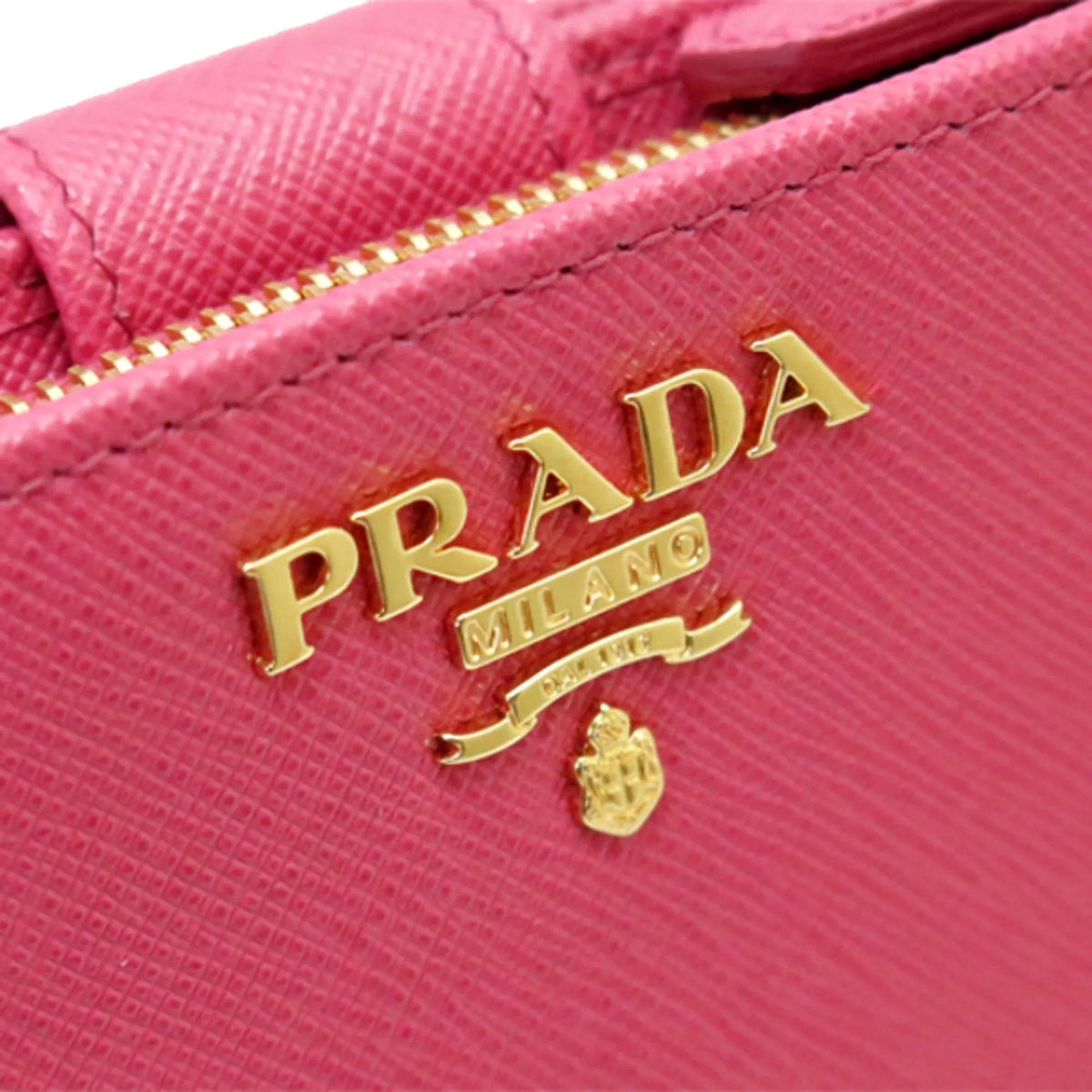 Prada Saffiano Leather Small Wallet with Zipper Peonia Pink Metal Logo - Wallets - Clayton's Online Store