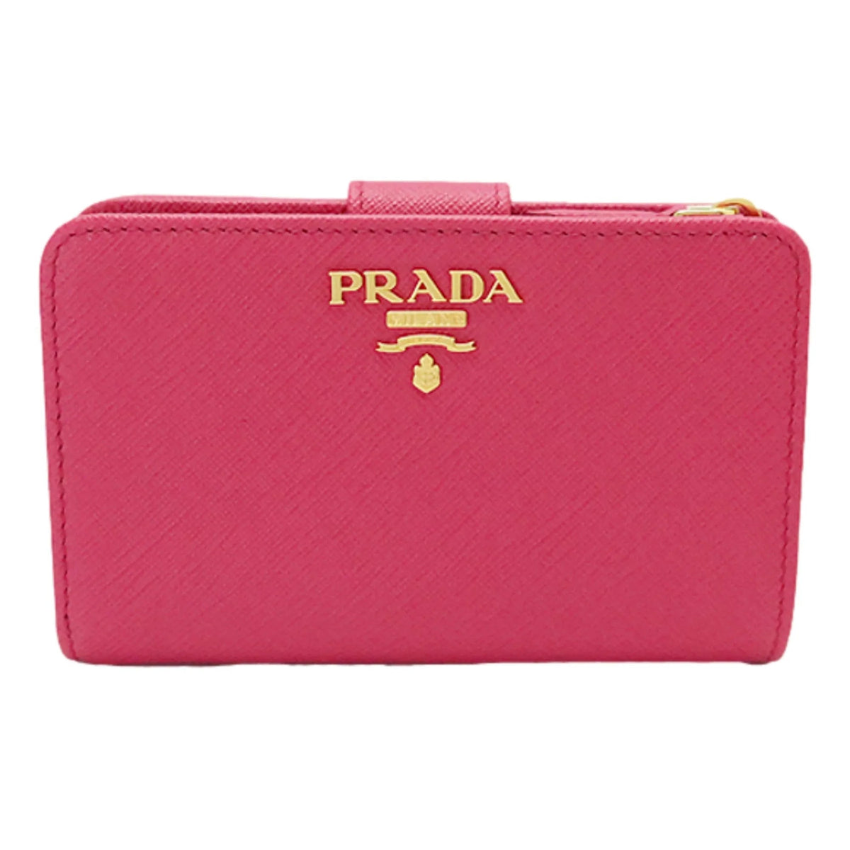 Prada Saffiano Leather Small Wallet with Zipper Peonia Pink Metal Logo - Wallets - Clayton's Online Store