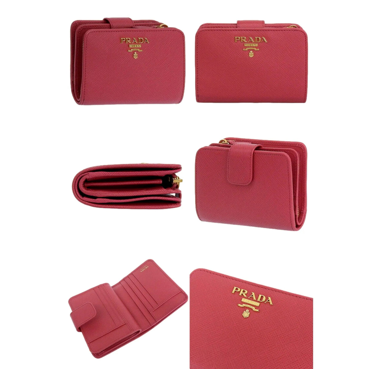 Prada Saffiano Leather Small Wallet with Zipper Peonia Pink Metal Logo - Wallets - Clayton's Online Store