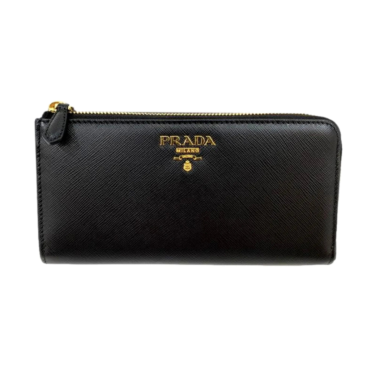 Prada Saffiano Long Continental Zip Wallet Black Leather Gold Logo - Wallets - Clayton's Online Store