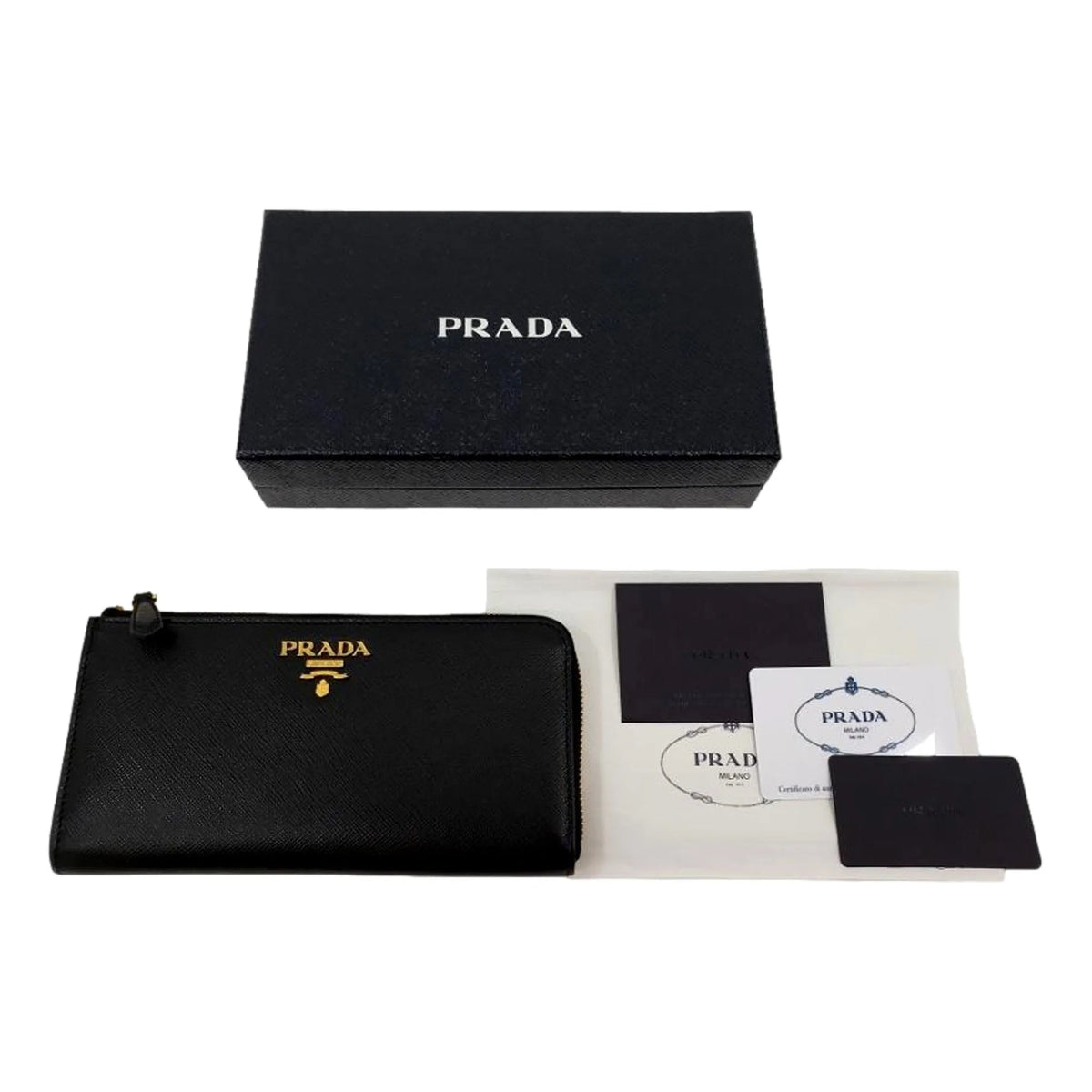 Prada Saffiano Long Continental Zip Wallet Black Leather Gold Logo - Wallets - Clayton's Online Store