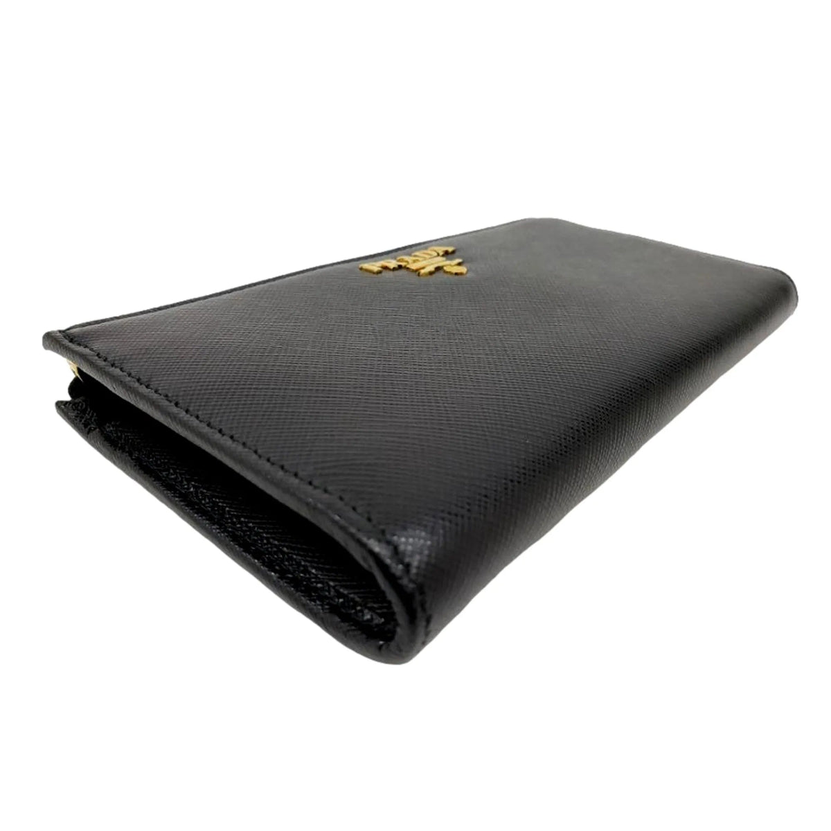 Prada Saffiano Long Continental Zip Wallet Black Leather Gold Logo - Wallets - Clayton's Online Store