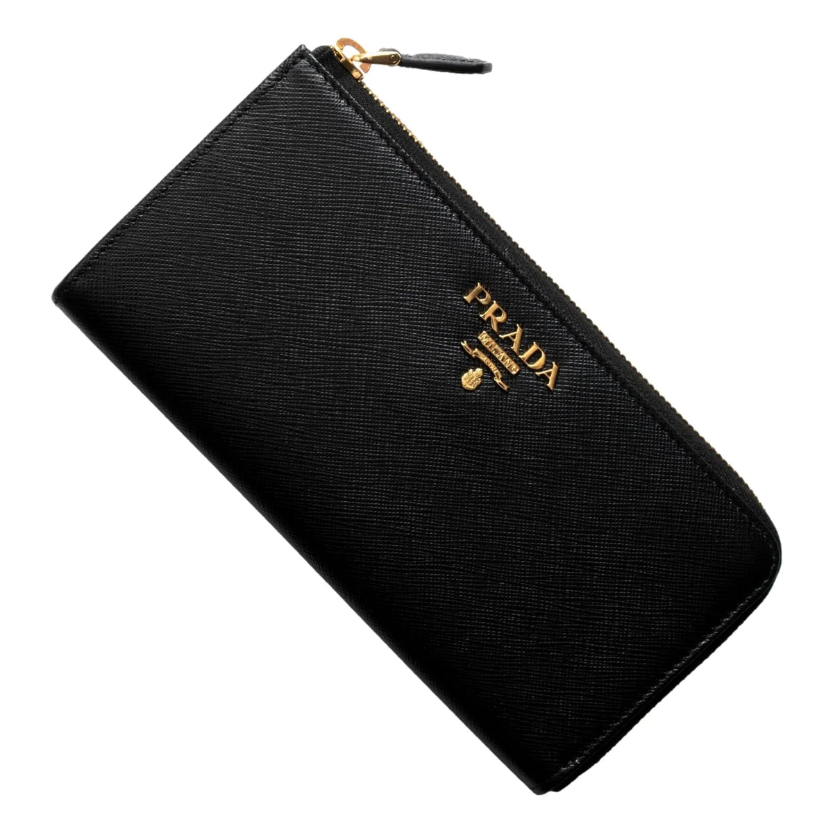 Prada Saffiano Long Continental Zip Wallet Black Leather Gold Logo - Wallets - Clayton's Online Store