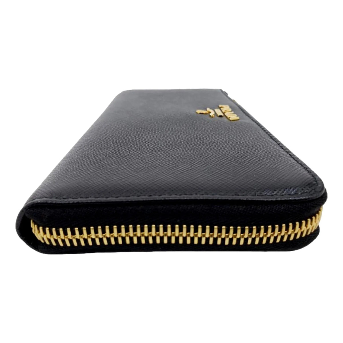 Prada Saffiano Long Continental Zip Wallet Black Leather Gold Logo - Wallets - Clayton's Online Store